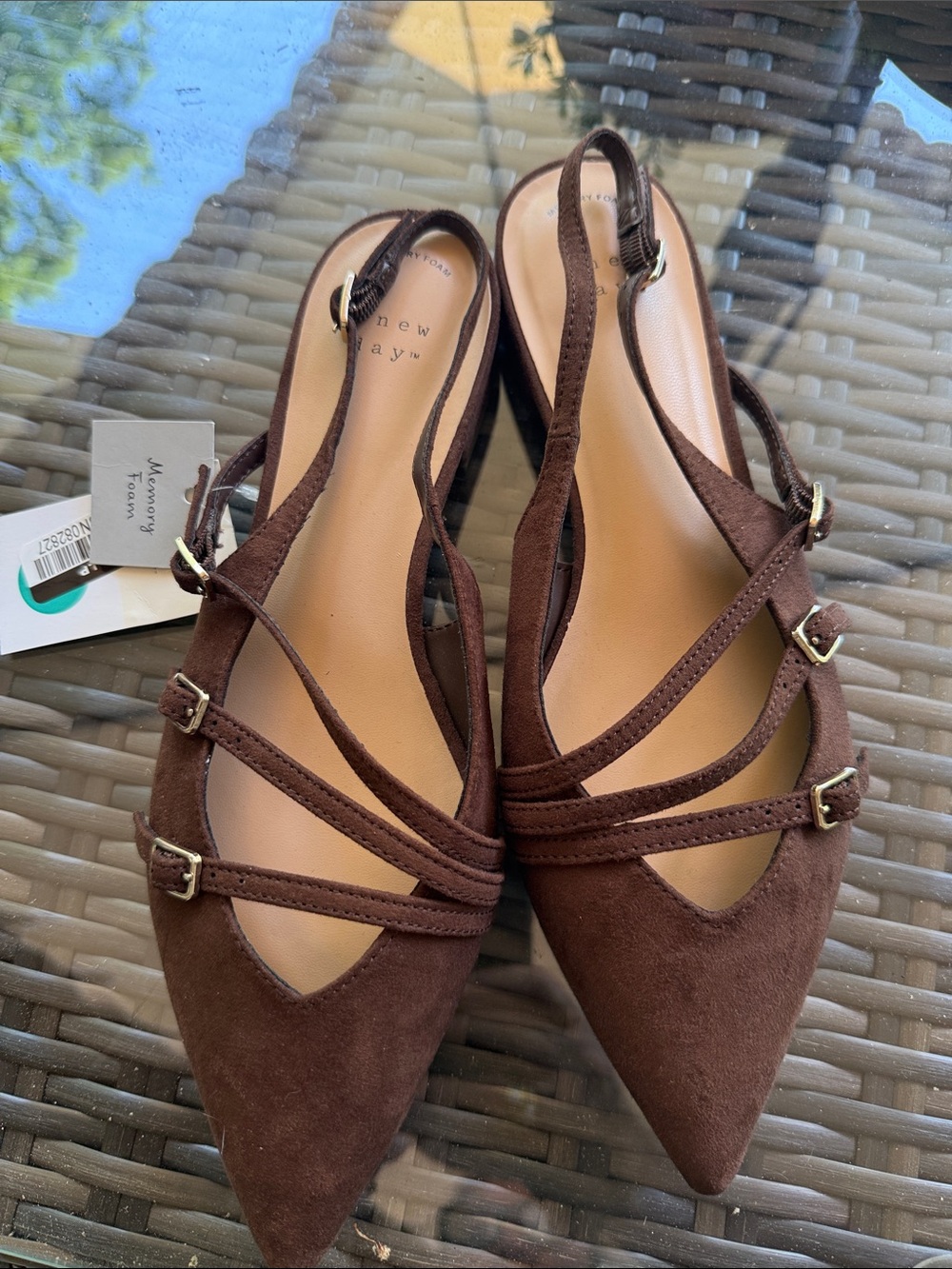 a new day Brown Suede Pointed Toe Strappy Slingback Flats